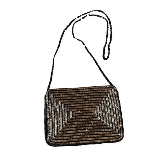 Beaded Black & Gold Evening Bag - Picture 1 of 8